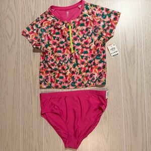 Ideology Girls Size XL Pink‎ Floral Rash Guard Swim Set 2Pc UPF50 Beach NEW